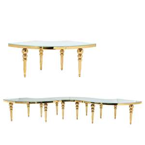 Tavolo Curvo Singapore Gold Piano Vetro Bianco TAV11